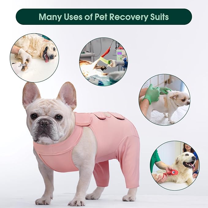 Kuoser Thigh Wound Protective Sleeve for Dogs, Dog Surgery Recovery Suit for Rear Legs, Dog Recovery Sleeve for Female Male Dogs, Dog Onesie After Surgery Pet Surgical Suit for Spay Neuter, Pink XS