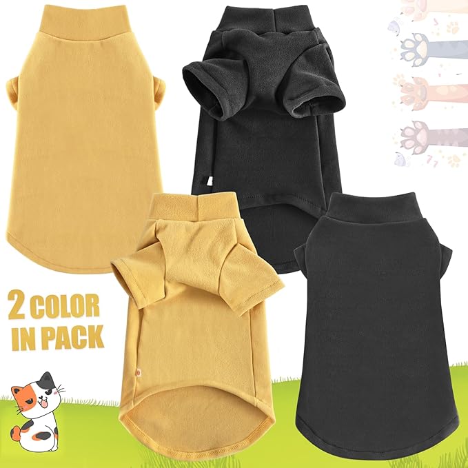 Idepet Sphynx Cats Sweater 2 Pack,Turtleneck Hairless Cat Shirt Soft and Warm Kitten Clothes with Sleeves Pullover Pet Winter Pajamas Jumpsuit for Cat Puppy (Black&Yellow, Medium)