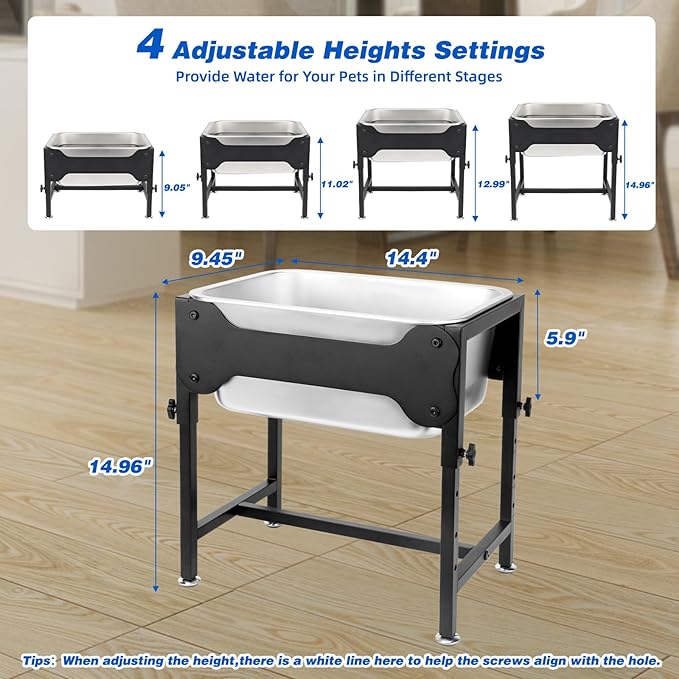 YUEPET 3 Gallon Elevated Dog Water Bowl for Large Extra Large Dogs Stainless Steel Dog Bowl with 4 Heights Adjustable Metal Anti-Slip Stand Pet Food Bowl for Joint Pressure Relief Indoor Outdoor Use