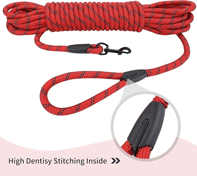 Long Dog Leash for Training 20Ft-Reflective Nylon Rope with Swivel Hook-Recall Agility Lead for Large Small Medium Dogs Outside Walking Hiking-Red