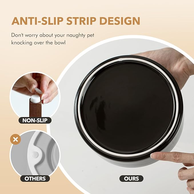 Ceramic 7.3inch Raised Double Dog Bowls Set with Acacia Wood Stand, Food & Water Bowls for Medium Breed Dogs, Weighted Pet Dishes(41oz, Starry Sky)