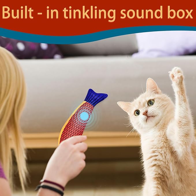 Cat Kicker Toy 6-Pack Organic Catnip Toys for Cats Squeak Mice Set with Rattle Crinkle Sound Soft Teething Chew Interactive Flopping Toys for Indoor Kittens Durable Fish-Shaped Kicker Relieve Boredom