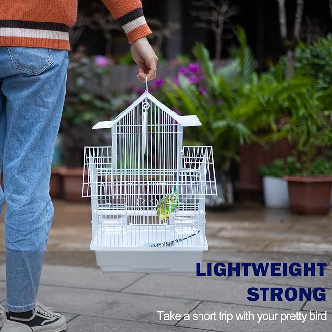 Small Bird Travel Cage - The Lightweight Small Birds Starter Kit with Birdcages and Accessories Great for Parakeets Lovebirds Parrotlets Finches Canaries