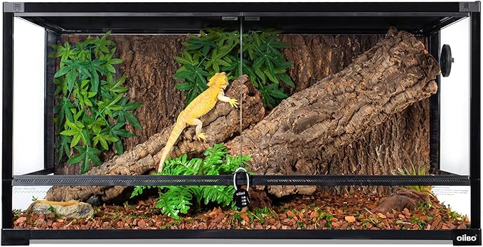 OIIBO Glass Reptile Terrarium, 40"x20"x20" Bearded Dragon Tank with One-Hand Opening Front Hinge Doors, Top and Front Ventilation, Reptile Habitat for Bearded Dragon Ball Python Snake Gecko Knock-Down