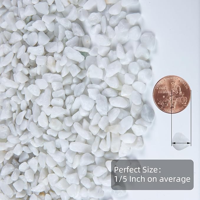5lb Rocks Polished Silica Gravel for Plants Garden, Decorative Pebbles Ideal for Fish Tank, Vases, Succulents, Crafting, Home Decor and Garden Landscaping, Snow White(0.16-0.24”)