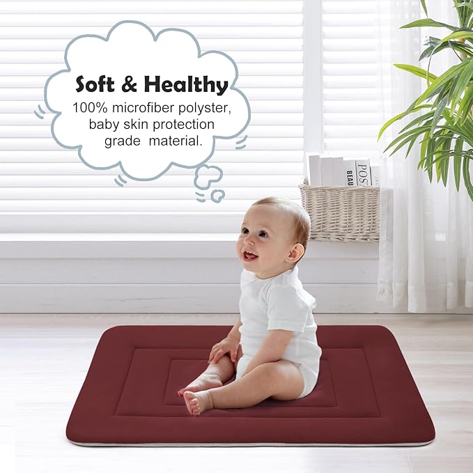JoicyCo Soft Dog Crate Bed Pad Mat, 42 in Non-Slip Bottom Washable for Large Dogs, Pet Mattress Kennel Pad, Dark Red