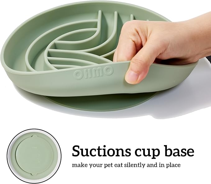 OHMO Slow Feeder Dog Bowls (Sunrise, Sage Green) Enrichment Toy Soft Silicone Food Safe Feeding Bowl Non Slip Suction Cup for All Breed Pet, Cat Slow Down Eating Dishes, Boredom and Anxiety Reducer