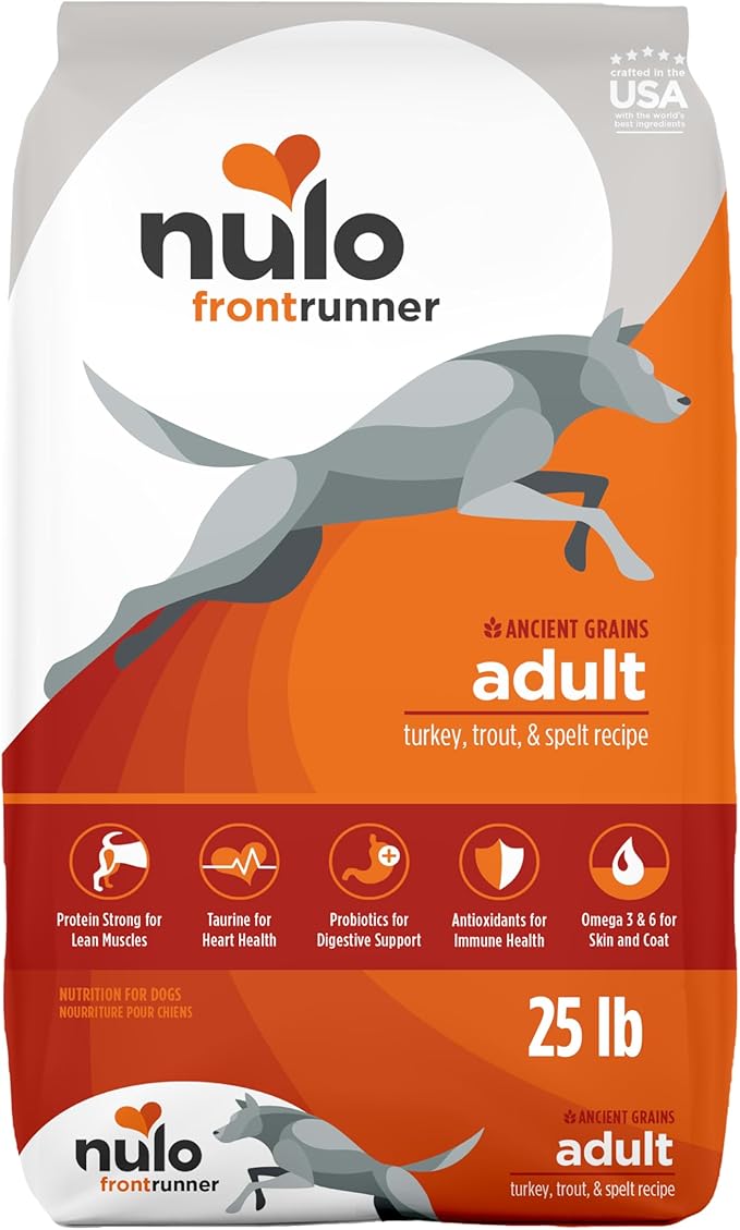 Nulo Frontrunner Turkey, Trout & Spelt Adult Dry Kibble Dog Food with Ancient Grains, 25 Pound Bag