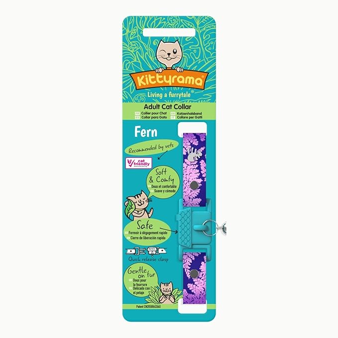 Kittyrama Botanicals Fern Cat Collar. Award Winning. Hypoallergenic, Quick Release Breakaway, Comfy & Soft. Vet Approved. Other Styles Available