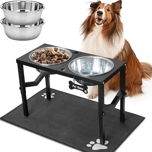 Elevated Dog Bowls, 4 Height Adjustable Metal Raised Bowl Stand with 2 Large 111 oz Stainless Steel Food Bowls & Spill-Proof Mat, Adjusts to 16.2'', 14.4'', 12.6'', 10.8'' for Large/Extra Large Breeds