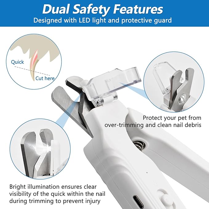 2-in-1 Led Cat Dog Nail Clipper & Nail Grinder with Lights,Rechargeable Pet Nail Trimmers with Nail File,Protective Guard,Quick Sensor,Pet Claw Clippers for Medium Small Dogs Cats Rabbits