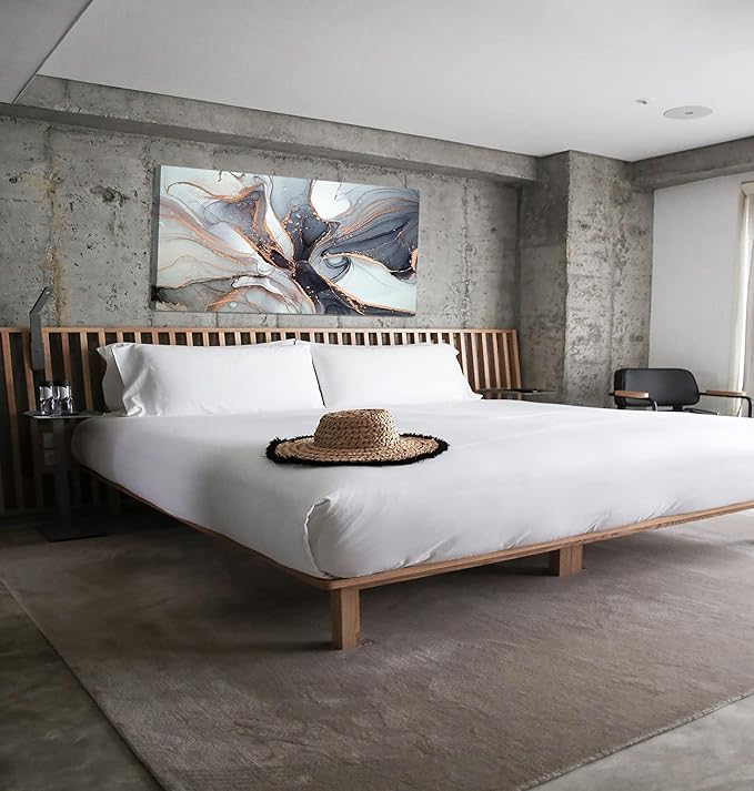 XXMWallArt FC3475 Framed Wall Art Gray and Gold Abstract Painting Background Abstract Canvas Wall Art Print Painting for Bedroom Living Room Office Wall Decor Home Decor