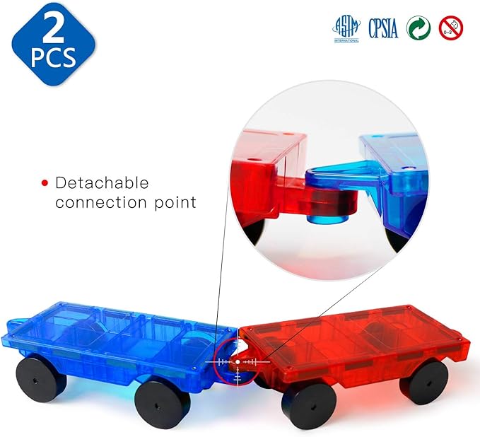 MAGBLOCK 2 Piece Car Set Suitable for Magnetic Blocks Tiles, Magnetic Toy Vehicles and Accessories Therefor Expand and Enrich Your Magnet Tiles STEM Educational Toys