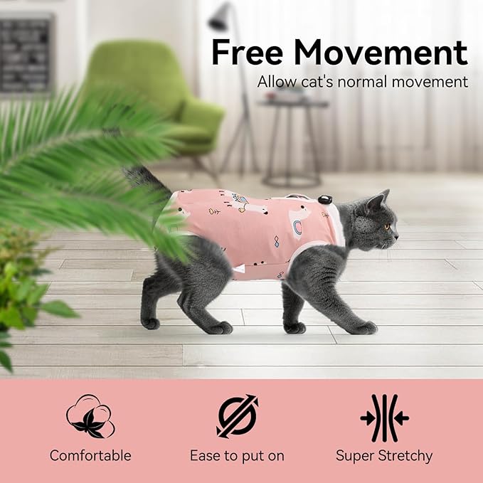 2 PCS Cat Recovery Suit for Spay Abdominal Wounds Female, Cat Onesie for Cats After Surgery, Pet Surgery Recovery Suit Kitten Onesie for Cats Anti Licking (Colorful (2PCS), Small)