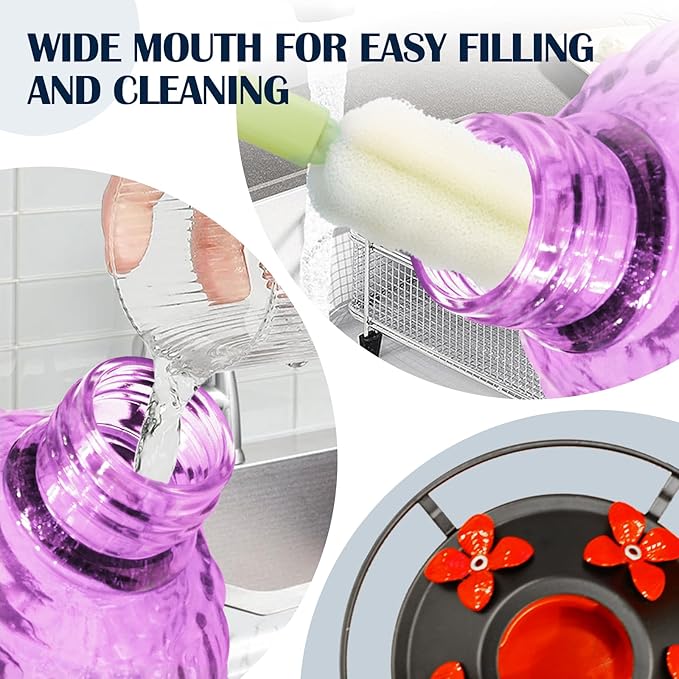 Glass Hummingbirds Feeder for Outdoors Hanging,25 OZ Humming Birds Feeder for Outdoors,Hummingbird Gifts(Purple)