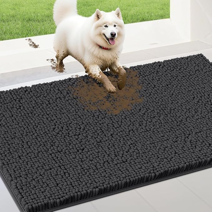 IM HOME Extra Large 60" x 36" Dark Grey Dog Door Mats for Muddy Paws, Chenille Absorbent Dog Mat, Non Slip Heavy Mud Mat for Dogs, Soft Pet Bed Mat for Entryway, Mud Paws, Inside Floor