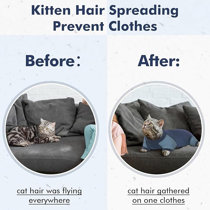 DENTRUN Cat Recovery Suit, Kitten Hair Sticky Onesie, Surgical Cone Alternative Shirts for Female Male Cat After Surgery, Cat Shedding Control Clothes Pajama Apparel for Cats Only