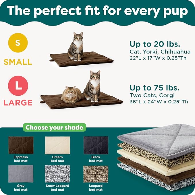 Furhaven ThermaNAP Self-Warming Cat Bed for Indoor Cats & Small Dogs, Washable & Reflects Body Heat - Quilted Faux Fur Reflective Bed Mat - Black, Small