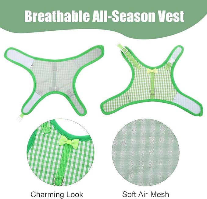 Guinea Pig Harness and Leash,Adjustable Guinea Pig Harness,Elastic Guineas Pigs Leash and Harnes,Ideal for Pet Hamster Squirrel Animals & Safe Pet Supervision(Green Plaid)