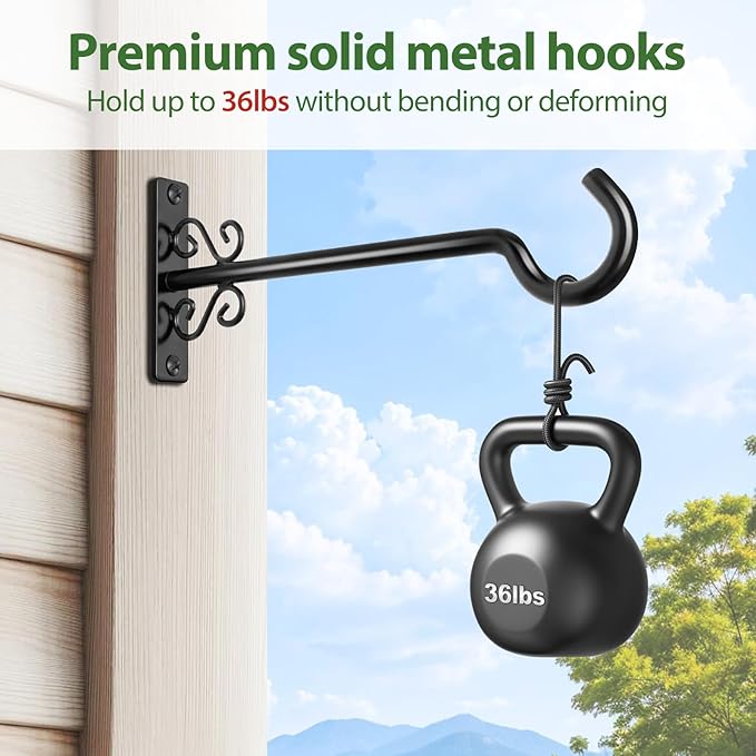 BOLITE Bird Feeder Hangers, 8 Inch Hanging Plant Brackets Outdoor or Indoor, Wall Hooks for Hanging Hummingbird Feeders, Bird Feeders, Planters, Lanterns, Wind Chimes, String Lights, 2 Pack, Black