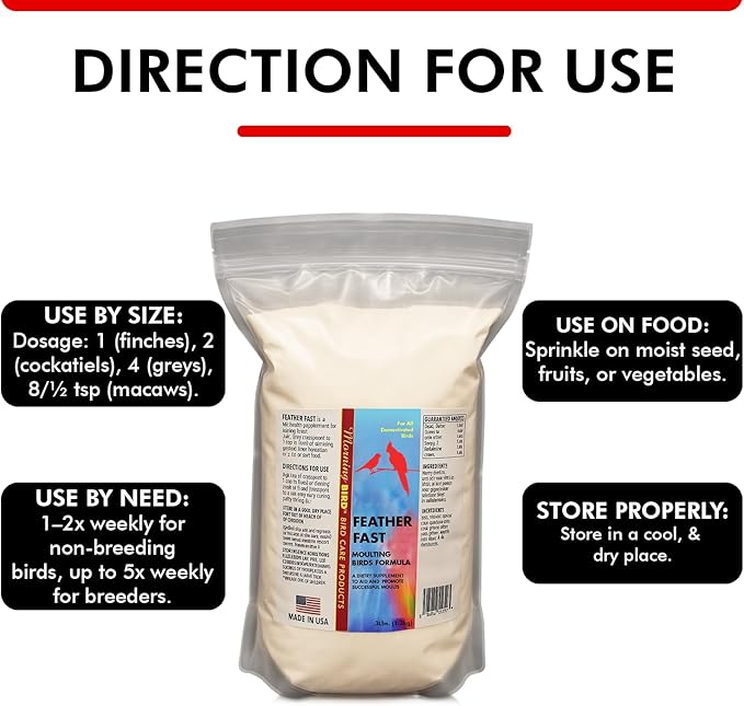 Morning Bird Feather Fast 3 lbs – Multi-Vitamin During Molt - Molting Support Supplement for Bird – Amino Acid & Vitamin Powder Formula– Promotes Feather Growth, and Full Plumage – for All Adult Birds
