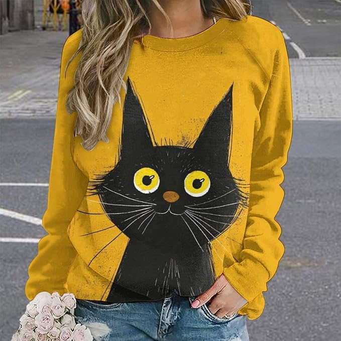 Womens Long Sleeve Tops Y2k Japanese Art Print Sweatshirts Fall Pullover for Women Crewneck Vintage Shirts Boho Tops