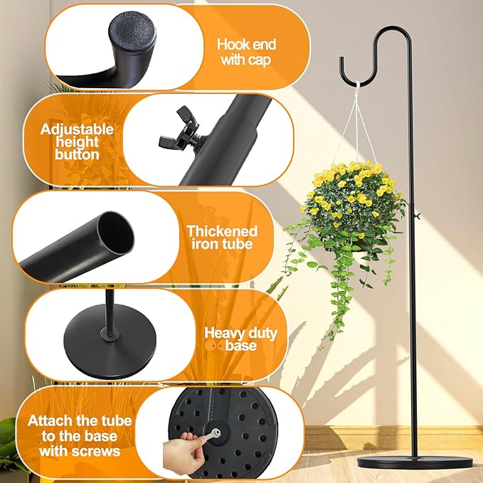 2 Pack 33" - 59" Adjustable Shepherds Hooks Stand, Hanging Wind Chimes, Hummingbird Feeders, Lanterns, Plants and Wreath, Suitable for Outdoor Indoor, Holds Up to 16 LBS