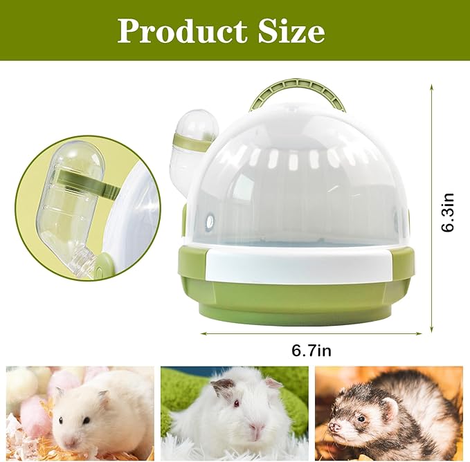 Hamster Carrier Cage with Water Bottle,Portable Dwarf Hamster Travel Carrier Plastic Guinea Pig Carrier Small Animal Breathable Outdoor Cage for Hamsters Chinchillas Hedgehog (Green)