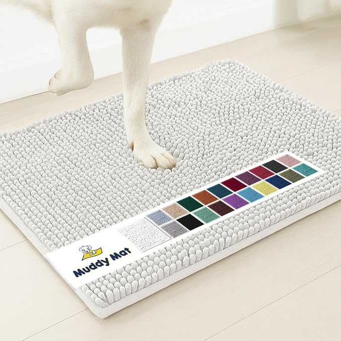 Muddy Mat® AS-SEEN-ON-TV Highly Absorbent Microfiber Door Mat and Pet Rug, Non Slip Thick Washable Area and Bath Mat Soft Chenille for Kitchen Bathroom Bedroom Indoor and Outdoor - White 24" x 72"
