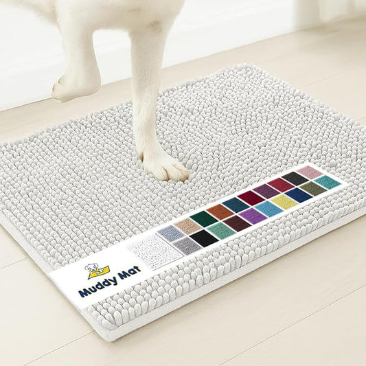 Muddy Mat® AS-SEEN-ON-TV Highly Absorbent Microfiber Door Mat and Pet Rug, Non Slip Thick Washable Area and Bath Mat Soft Chenille for Kitchen Bathroom Bedroom Indoor and Outdoor - White 24" x 72"