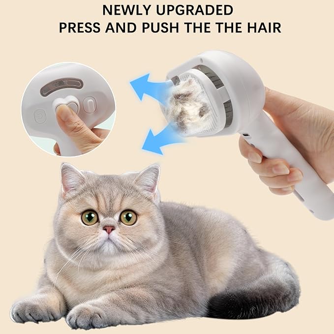Pet Steam Brush for Cat & Dog – 4-in-1 De-Shedding, Steam Spray, and Self-Cleaning Grooming Tool – Ideal for Long and Short-Haired Pets– Includes 2 Bottles of 120 mL Waterless Shampoo(White)