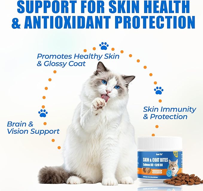 Just Try 300 Bites Skin and Coat Bites Omega 3 for Cats Salmon Oil - Supports Healthy Skin, cat Itchy Skin Relief - Health Supplements Vitamins for Indoor Cats - 6.35 oz
