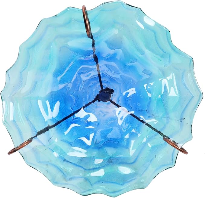 VCUTEKA Outdoor Bird Bath Glass Birdbath Garden Bird Feeder with Metal Stake Blue