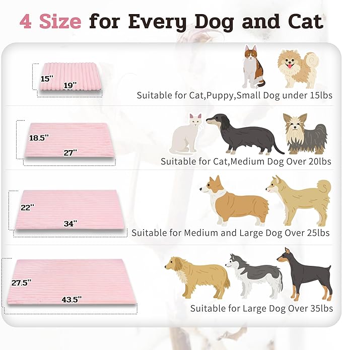 NWK Pack of 4 Fluffy Self Warming Cat Mat, Cat Blanket, Thermal Dog Mat, Washable, Non-Slip Bottom for Sofa & Crate & Kennel & Car Seat (Blush Pink, X-Large (43.5'' X 27.5'' X 0.7''))