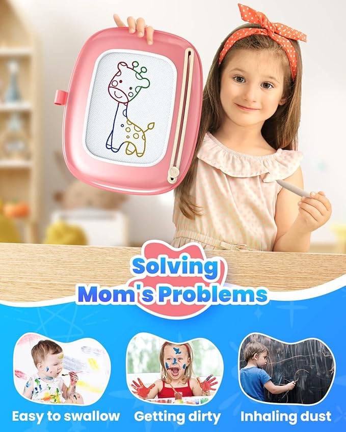 Magnetic Drawing Board, Toddler Girl Toys for 1-2 Year Old, Doodle Board Pad Learning and Educational Kids Toys for 1 2 3 Year Old Baby Girl Birthday Christmas GIF- Pink
