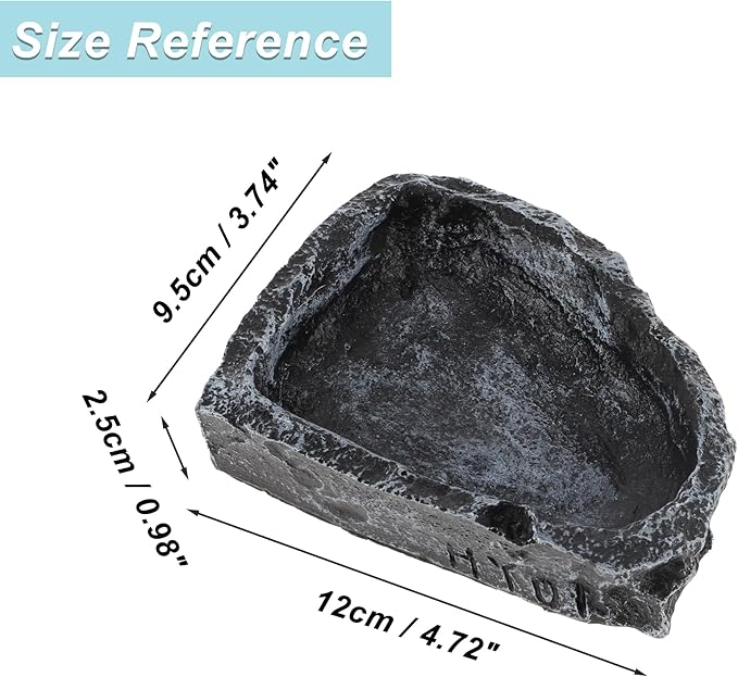 Reptile Food Dish, Resin Lizard Reptile Food Dish, Turtle Water Bowl, Terrarium Feeding Bowl Accessory for Lizard Tortoise Snakes Gecko, Black, 4.72"x3.74"x0.98"