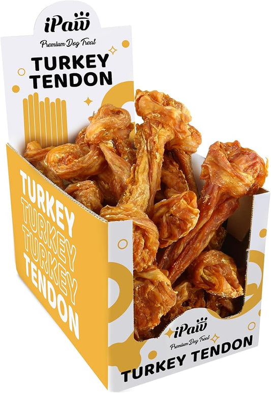 iPaw Turkey Tendons for Dogs, 100% Turkey and US Sourced Raw Material, Hypoallergenic, All Natural Human Grade Puppy Chew, Rawhide Alternative Dog Treats, 10 Unit/Box Bone (Large)