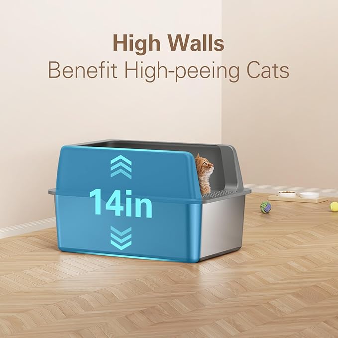 Zarler Stainless Steel Litter Box with Lid, 8” Deep Extra Large Cat Litter Boxes, XL Metal Litter Box for Big Cats with High Sided, Light Grey (Non-Sticky, Easy to Clean, Anti-Urine Leakage)