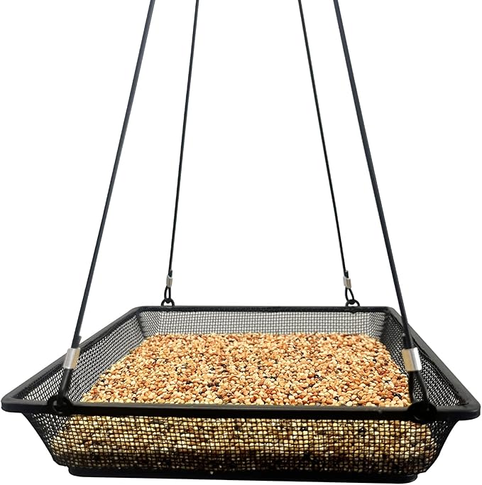 Hanging Bird Feeder Tray for Outside Wild Birds,Platform Bird Feeding Metal Mesh Seed Tray,Great Decoration for Garden Backyard