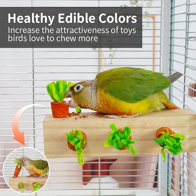 Bird Toys, Bird Chew Toy Cork Wooden Block Parrot Foraging Toys Birdcage Accessories for Conures Parakeets Cockatiels Lovebirds African Grey Macaws (Carrot Cork)