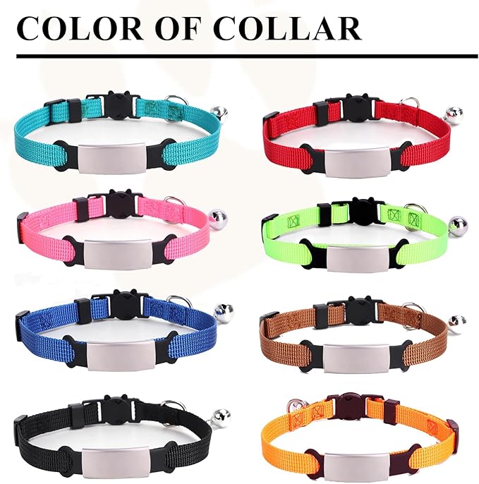 Personalized Kitten Cat Collar with Silent Slide On Silicone Name Tag | Adjustable and Durable Nylon Collar with Bell | Custom Laser Engraved Pet Name | Phone Number | Suitable for Kitten Cat