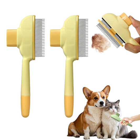 Cat Hair Brush & Dog Brush, Deshedding Brush for Long or Short Haired Pets, Removes Loose Fur, Durable Stainless Steel & ABS Design (yellow 2pcs)