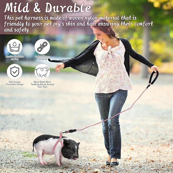 Mini Pig Harness, Adjustable Small Pig Harness with Leash Infinity Style Lead and Soft Foam Handle for Small to Medium Pet Pigs Walking Training Jogging (Red, M)