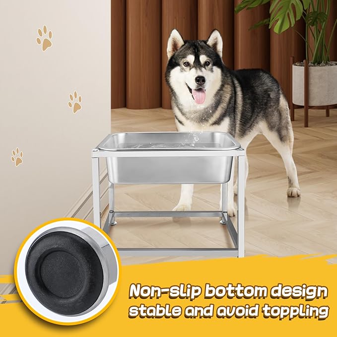 2 Gallons Large Elevated Dog Water Bowl - 11.5''H Durable Stainless Steel Raised Dog Bowl with Stand for Large Dogs, Easy to Clean and Assemble for Indoor Outdoor
