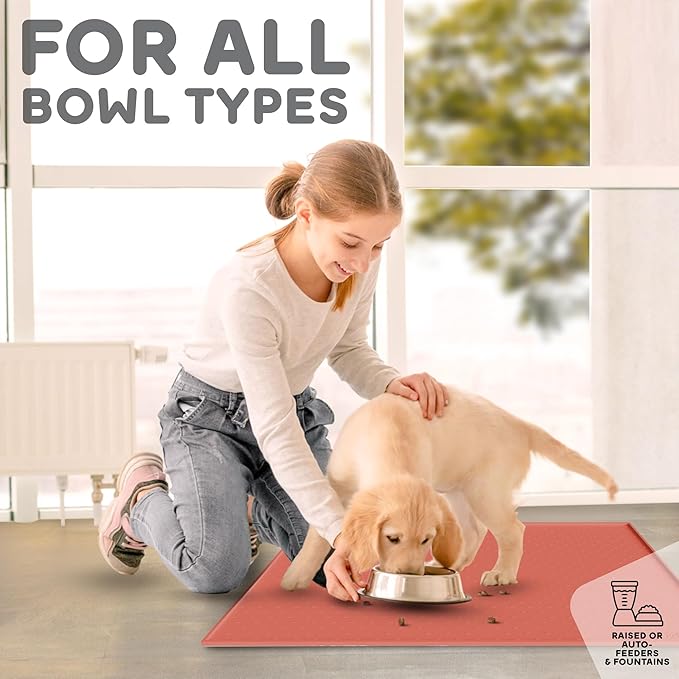 Dog Food Mat - 28x18 Raised Edges Dogs Mat for Food and Water Prevent Spill, Waterproof Cat Food Mats Protect Floors, Easy Clean Dog Bowl Mats for Food and Water, Silicone Pet Feeding Placemats