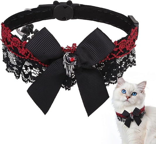 EXPAWLORER Cat Collar Breakaway,Adjustable Soft Velvet Cat Collar with Cross Accessory and Bell,Safety Quick Release Gothic Style Pet Collar for Cat,Kitten,Small Dog