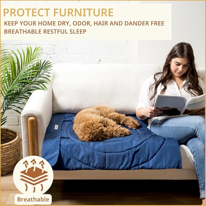 Portable Dog Mat - Waterproof & Foldable Pet Bed - Ideal for Indoor, Outdoor, Cafes, Travel, Camping, Grooming & Training - 39"x30" - Includes Carry Bag - Durable, Washable & Lightweight - Blue