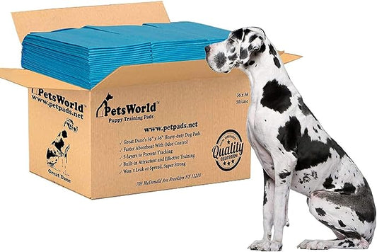 PETSWORLD Giant Dog Potty Pads, Odor-Eliminating, 36" x 36", Ultra Absorbent 5-Layer Leak-Proof Training Pads for Dogs & Cats (36x36, 50 Count)