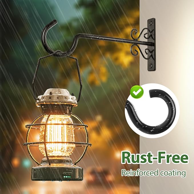 BOLITE Plant Hangers, 10 Inch Hanging Plant Brackets Outdoors or Indoors, Wall Hooks for Hanging Hummingbird Feeders, Bird Feeders, Planters, Lanterns, Wind Chimes, String Lights, 2 Pack, Black