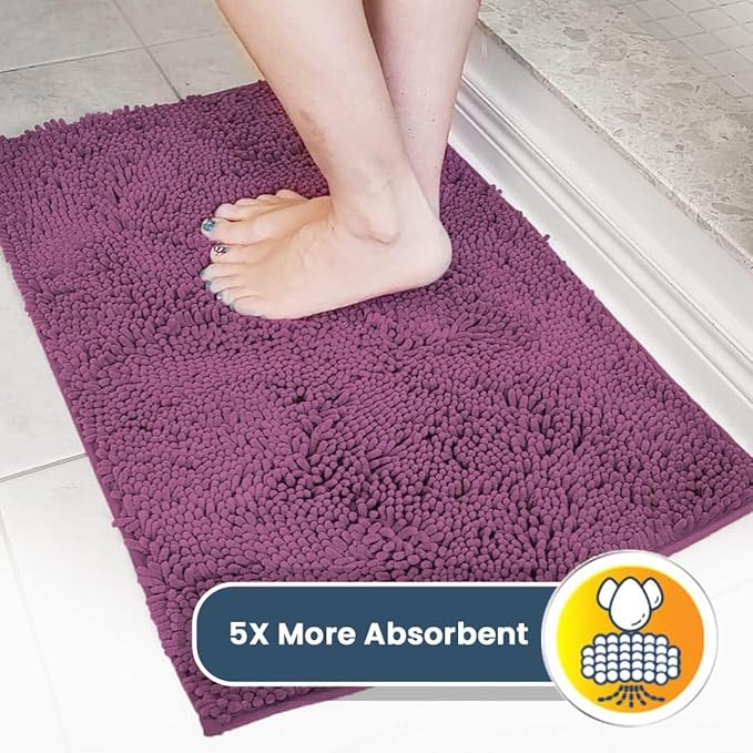 Muddy Mat® AS-SEEN-ON-TV Highly Absorbent Microfiber Door Mat and Pet Rug, Non Slip Thick Washable Area and Bath Mat Soft Chenille for Kitchen Bedroom Indoor and Outdoor - Dark Purple 36" x 120"
